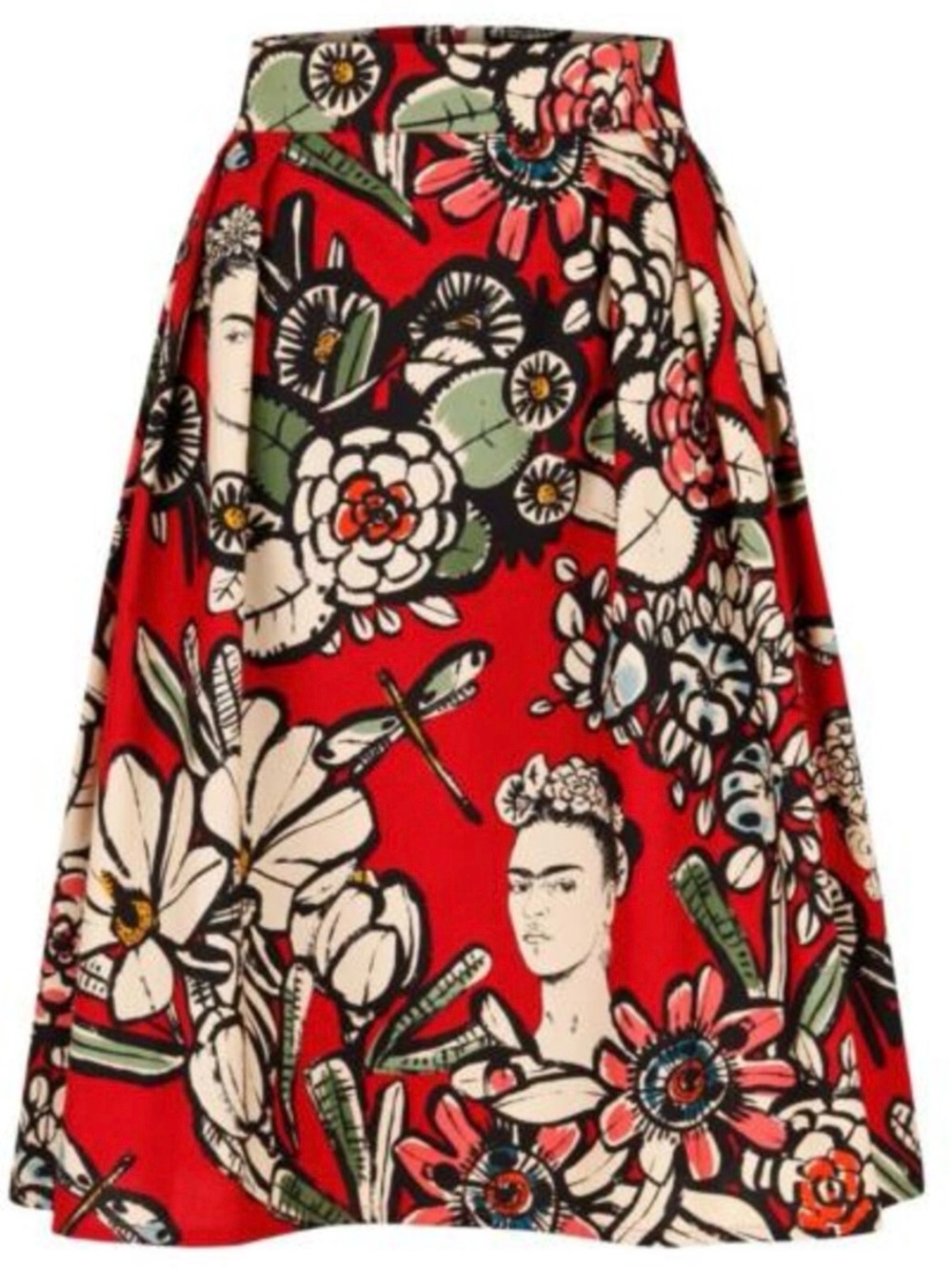 RETROLICIOUS Frida Kahlo Print A Line Skirt Rockabilly Size Large